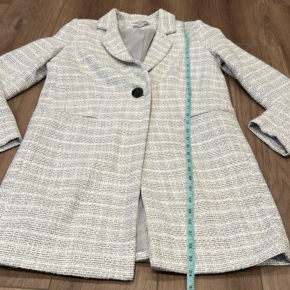 ASOS Long Tweed Blazer Jacket Pockets Size 6 White and Black Corpcore Work - Picture 10 of 16